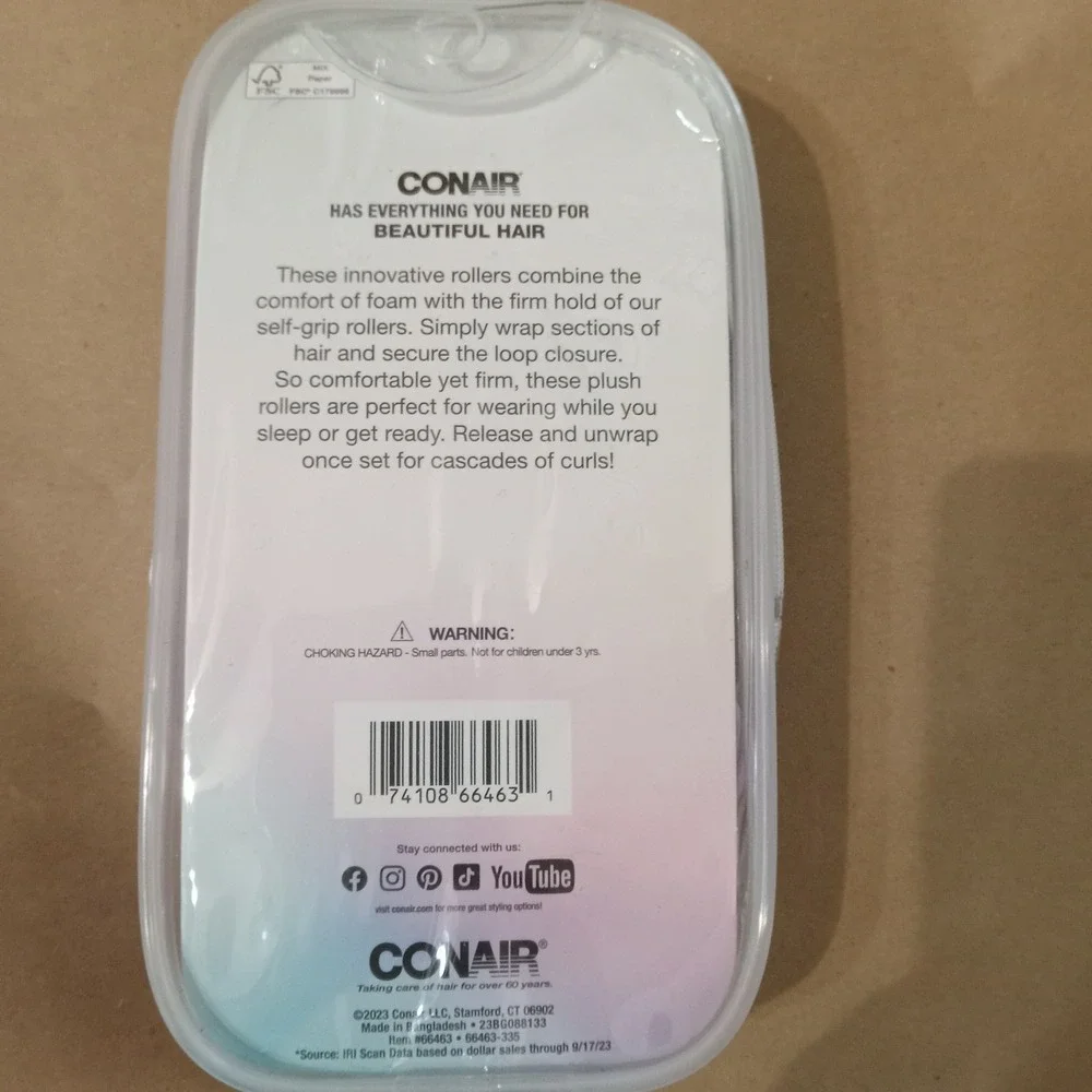 Conair Soft Curls 6 Pack Self Grip Foam Rollers Purple Roll Lock & Set 66463 New